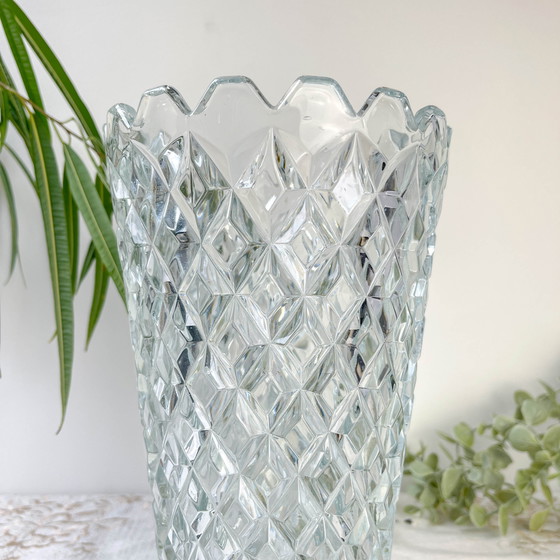 Image 1 of Vintage Glass Vase Geometric Pattern by Glasswork, Novy Bor, 1960s