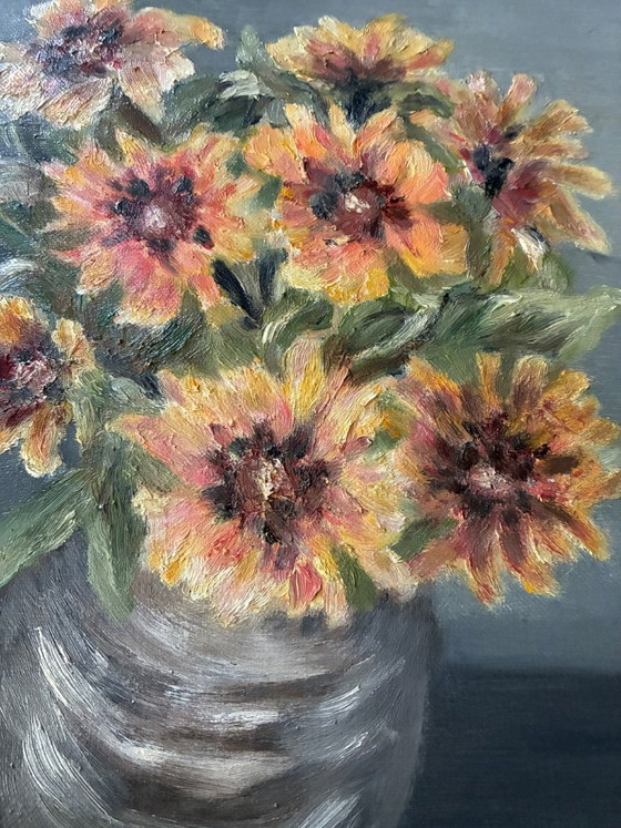 Image 1 of Antique oil painting on canvas, bouquet of flowers