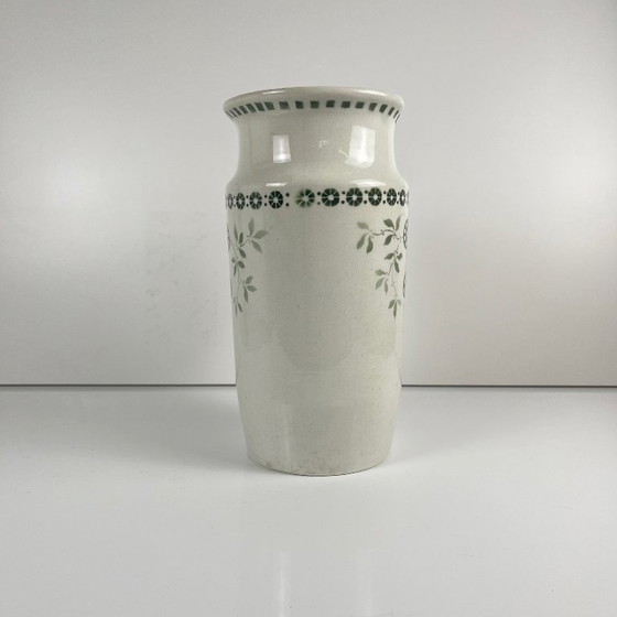 Image 1 of Antique earthenware pitcher, green floral decoration, ironstone, late 19th - early 20th century