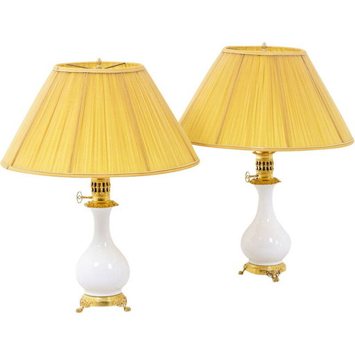 Pair of vintage lamps in white porcelain and bronze, France 1880