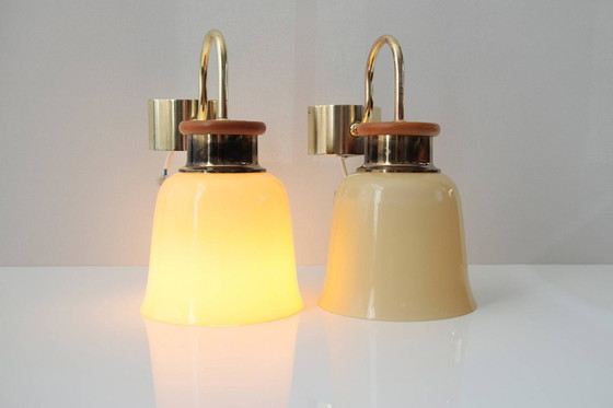 Image 1 of 2er Set Wandlampen Messing Glasschirm 80er J Vintage