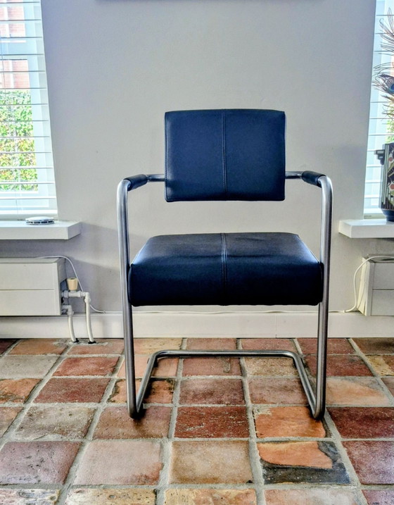4 Sedie da pranzo in pelle di design senza tempo come nuove, Metallo, Nero (foto 4 di 8)