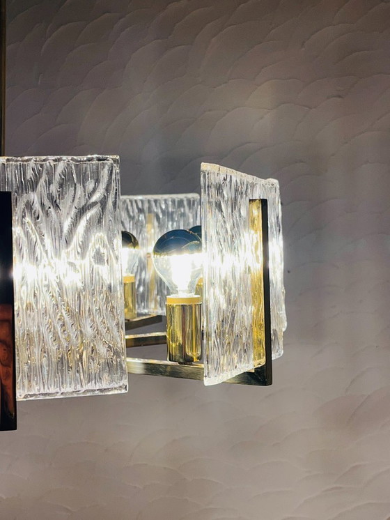 Image 1 of Vintage messing ijsglas kroonluchter