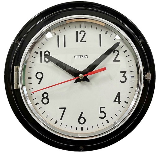 Vintage Black Citizen Maritime Wall Clock, 1970s