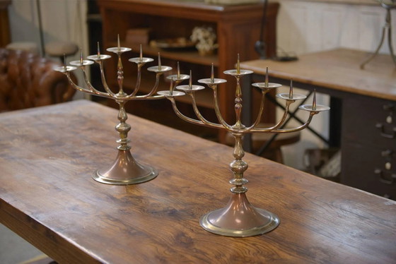 Pair of brass and copper candlesticks 1950s – Candle holders, Vintage (photo 7 of 11)