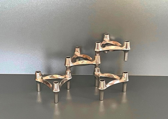 Image 1 of Set van 4 modulaire Nagel kandelaars Vintage 70s 