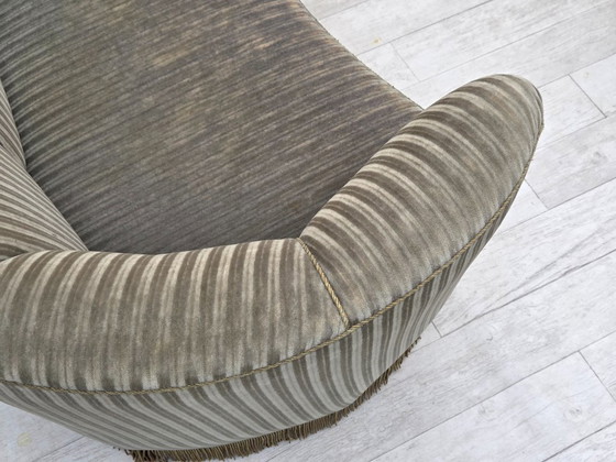 Image 1 of 1970s, Danish 2-seater curved sofa, original furniture velour, beech wood.