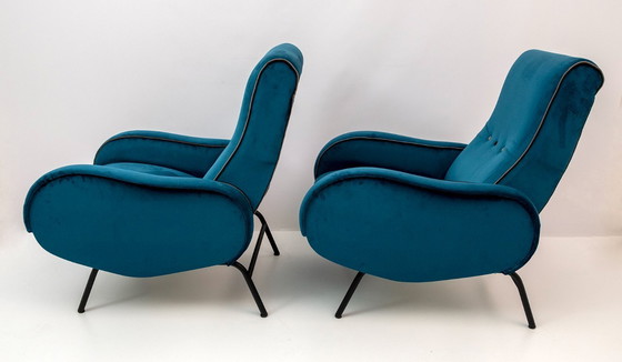Image 1 of Paire de fauteuils inclinables en velours italien Marco Zanuso, style Mid-Century Modern, années 50