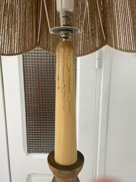 Image 1 of Lampada da terra vintage in legno tornito con paralume in corda, anni '60