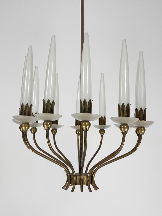 Image 1 of Rare lustre à 12 lumières d'Angelo Lelii pour Arredoluce, Italie 1953