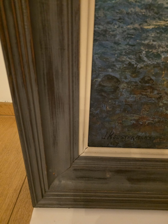 Paesaggio costiero mediterraneo suggestivo, J. Keustermans (1967), Arte, Legno, Tela, Blu (foto 10 di 15)