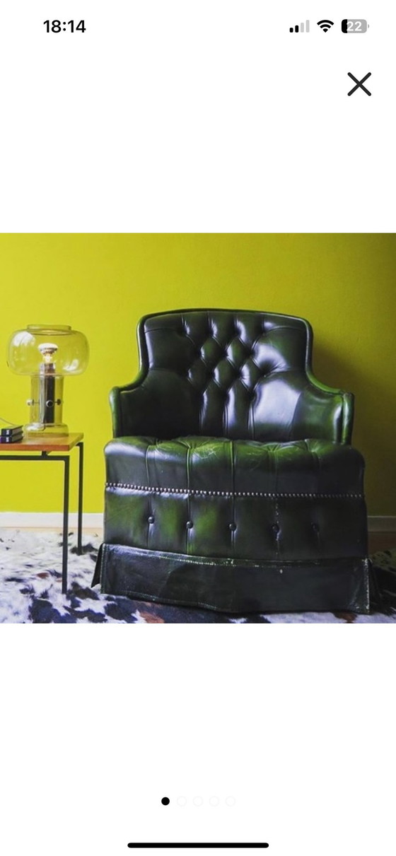 Image 1 of Poltrona Chesterfield club inglese in pelle verde lounge