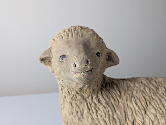 Image 1 of Pair of Large Stucco Sheep Sculptures, Early 20th Century, Farm Animals