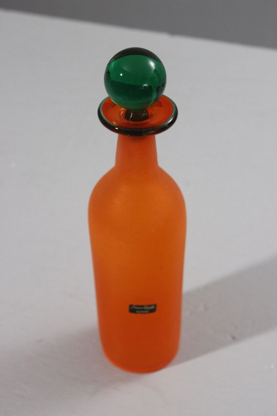 Image 1 of Franco Moretti in Murano - Scavo orange & green carafe bottle Italy 1980s