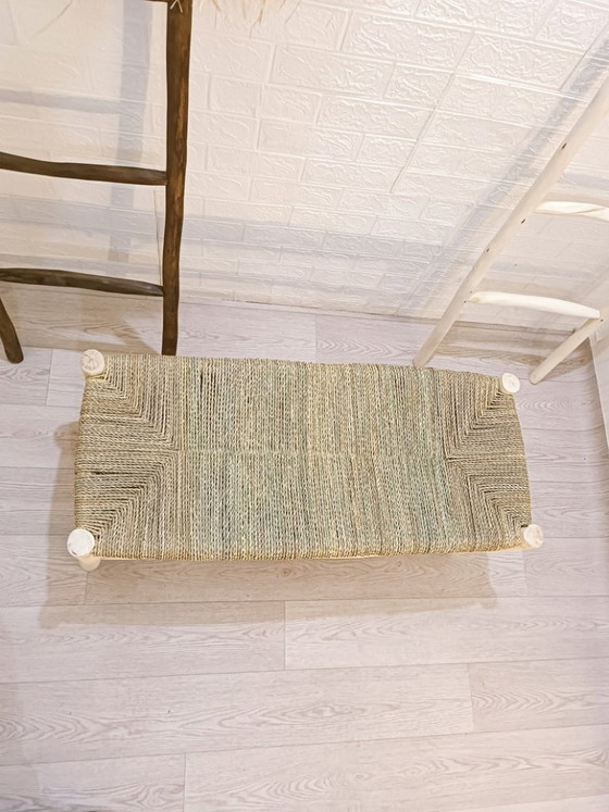 Handgemaakte Marokkaanse houten bank met natuurlijk geweven zitting – Bankjes, Rattan, Wood (photo 6 of 9)