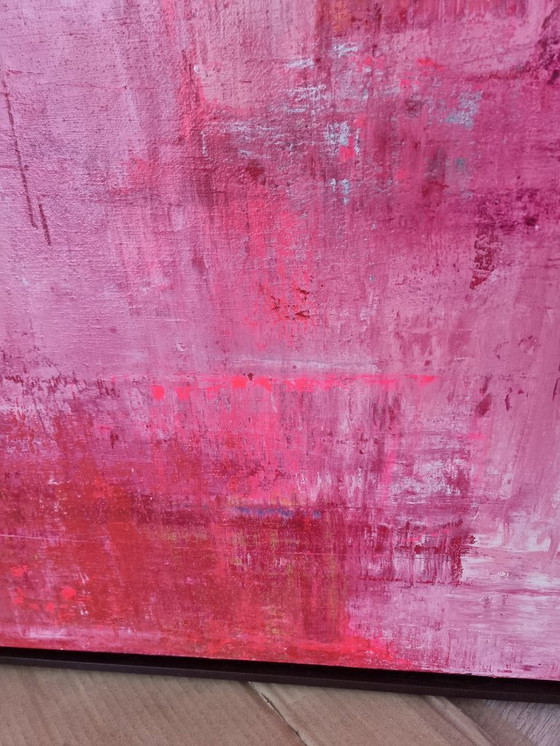 Image 1 of Frances Eckhardt - pintura abstracta moderna rosa rojo 90x120 cm enmarcado