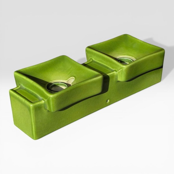 Image 1 of 1 sur 3 : Applique murale verte vintage de PAN Keramik. Lampe verte à deux douilles. Céramique. Style rétro années 70.