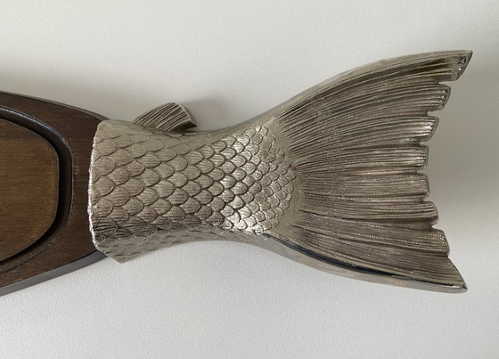 Image 1 of Large Display Flat Salmon Fish Carving Tray Vintage Art Design