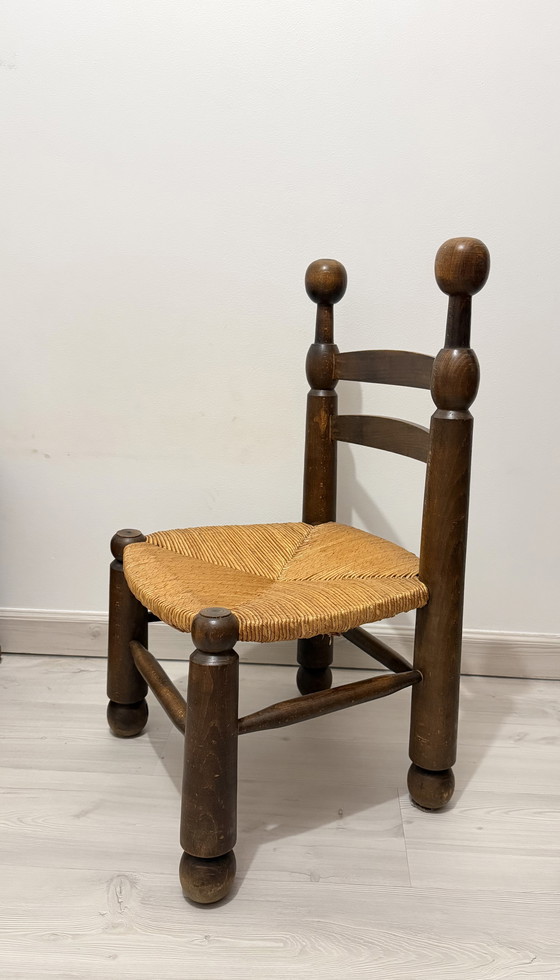 Image 1 of Chaise Basse de Cheminée im Stil von Charles Dudouyt – Bois et Assise Paillée