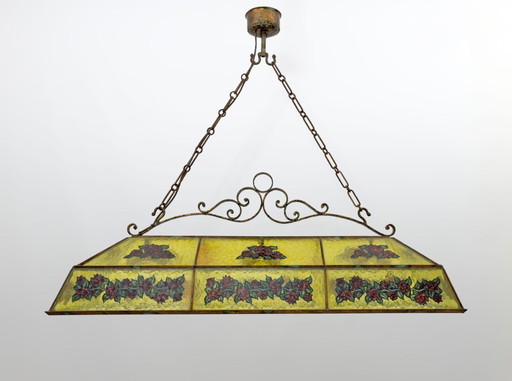 Rustikaler, handbemalter Kronleuchter aus Schmiedeeisen und Glas, 1960er Jahre