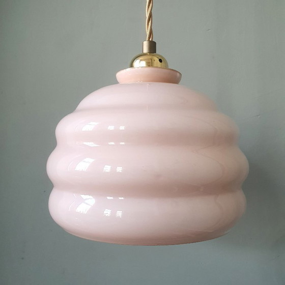 Image 1 of Lampada a sospensione vintage Art Déco in opale rosa tenue