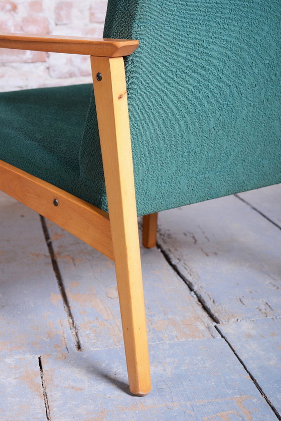 Pair of Restored Mid-Century Armchairs, by Jitona Soběslav, Beech, Czech. 1960s – Textile, Wood (photo 6 of 12)