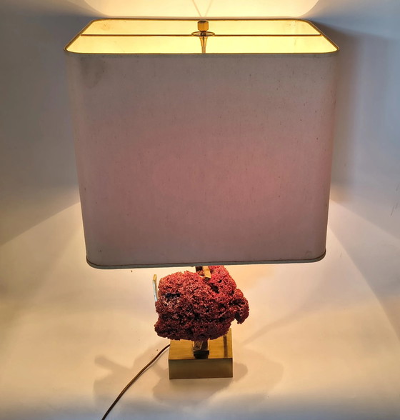 Rare red pipe organ coral brass table lamp, 1970s (photo 7 of 13)