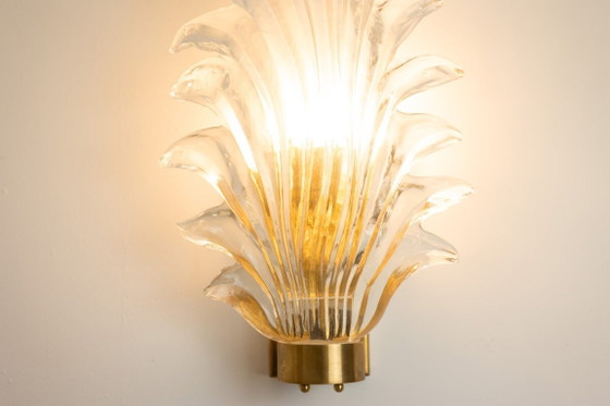 Image 1 of Par de apliques de pared de cristal de Murano con forma de helecho. Década de 1950.
