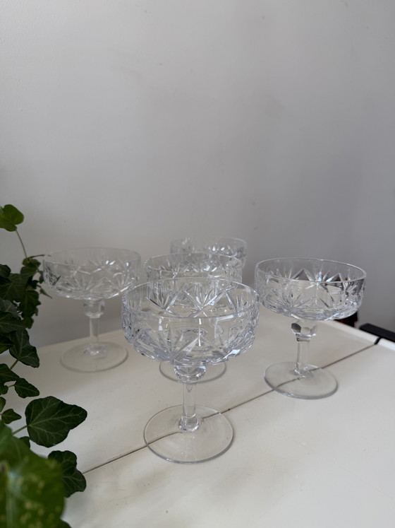 Image 1 of Set of 5 crystal coupe champagne glasses