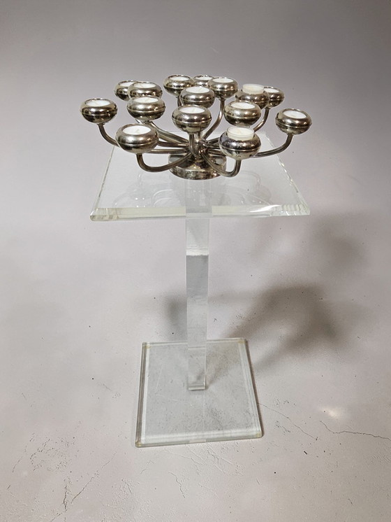 Image 1 of Bougeoir Dream Designer Fink, porte-bougie chauffe-plat SHORTLIGHT, 15 flammes, plaqué argent