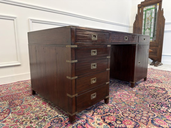 Scrivania da Partner Classica Stile Campaign Inglese – Scrivanie, Leather, Wood (photo 3 of 15)