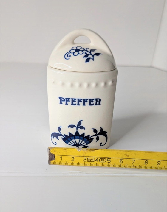 Image 1 of Vintage 6x onion pattern porcelain storage jars containers 