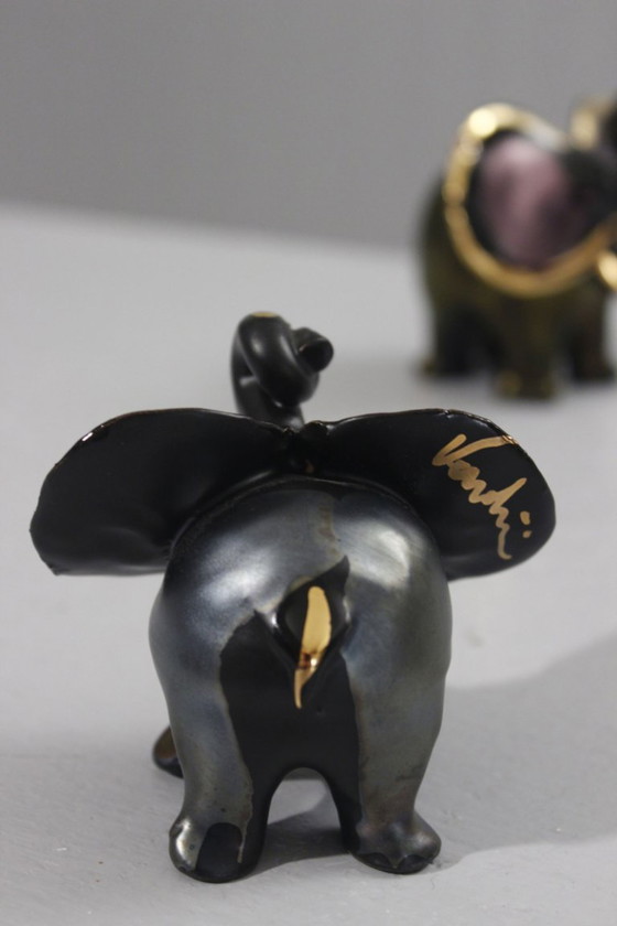 Image 1 of Romolo Verzolini & Studio Errevi - Par de elefantes de cerámica negros y dorados, años 70