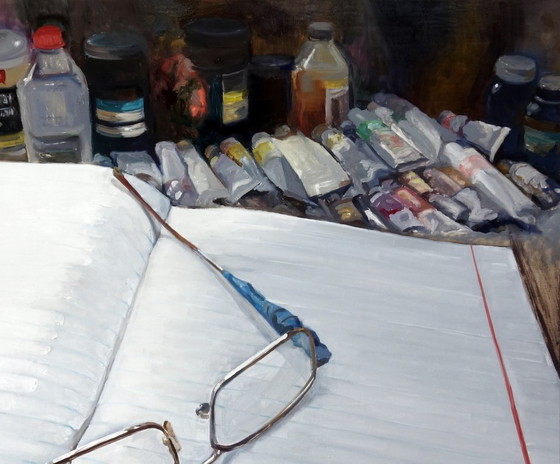 Pittura a Olio Originale Arte Moderna Simbolismo Gli Occhiali di Papà – Dipinti e disegni, Canvas (photo 5 of 7)