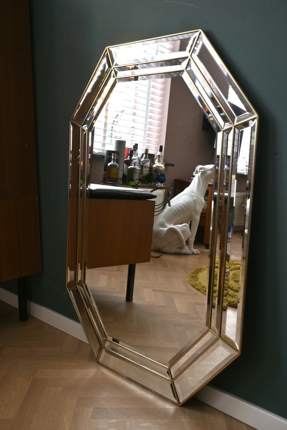 Image 1 of Large mirror with facet-cut glass, octagonal
