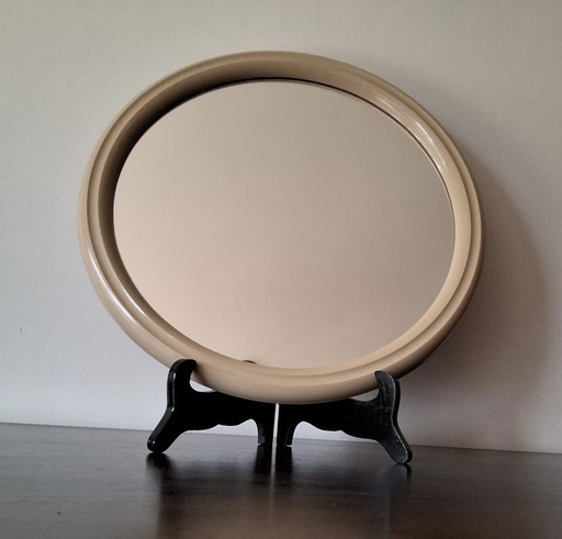 Vintage beige ronde Tijgerspiegel jaren 70