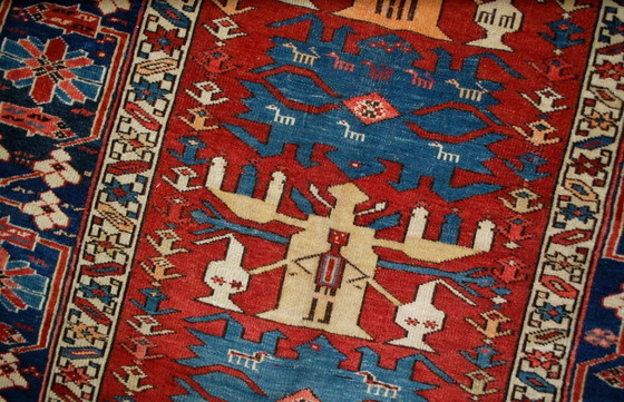 Image 1 of Handgemaakt antiek Kaukasisch Shirvan-tapijt 134 cm x 271 cm (4,4' x 8,9') jaren 1880 - 1B491