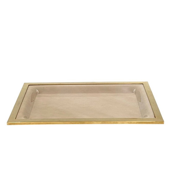Plateau en lucite couleur crème Hollywood Regency, Italie années 1970, Objets déco, Laiton, Verre, Doré (photo 10 sur 11)