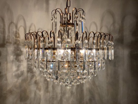 Image 1 of Original Vintage Massive Crystal Chandelier – 1970s Waterfall