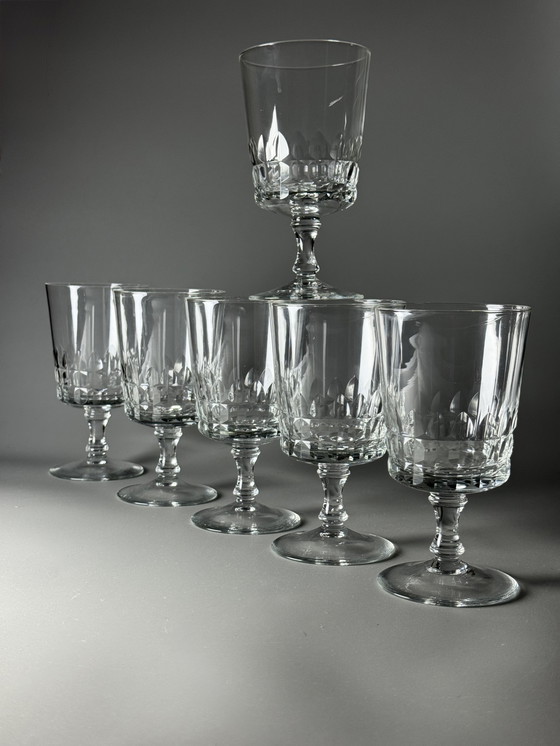 Image 1 of Set di 6 grandi bicchieri da vino in cristallo tagliato a mano – De Rupel, Boom – Art Déco, anni '30