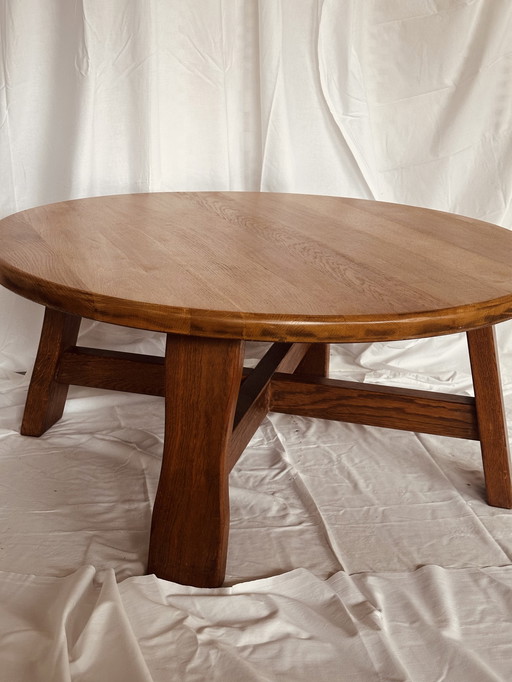 Mesa de centro de roble, estilo brutalista, vintage