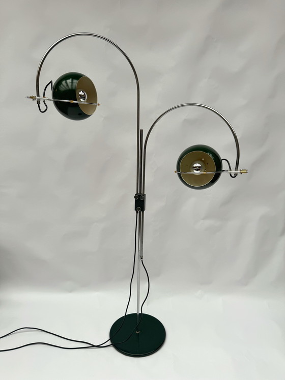 Image 1 of Lampada da terra vintage Gepo a doppio arco verde, stile moderno di metà secolo con design a bulbo oculare.