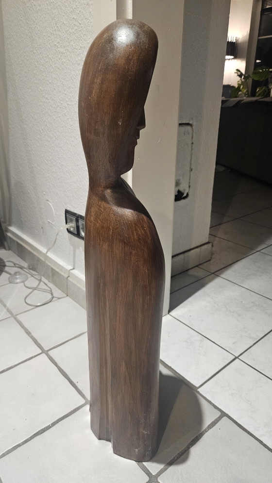 Image 1 of Hand-carved sculpture of the Madonna and Holy Mary from the 1950s, made of real wood