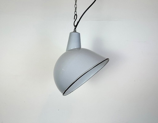 Industrial Grey Enamel Factory Pendant Lamp, 1960s