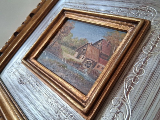 Image 1 of ORIGINAL Ölgemälde auf Karton inkl. Rahmen | Bauernhaus/Landschaft | Signiert