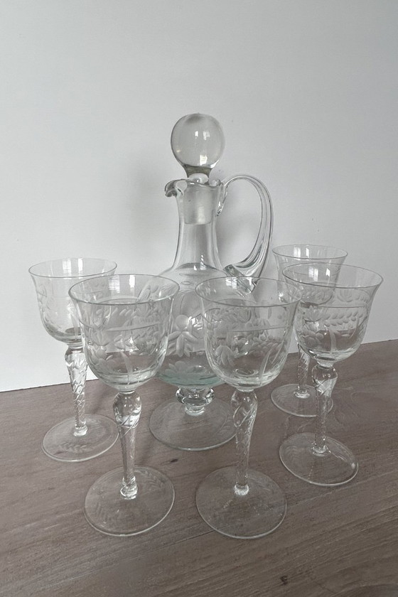 Service à liqueur ancien soufflé à la main – Verres et carafes, Crystal (photo 4 of 7)