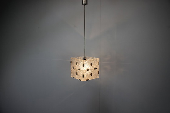 Image 1 of Pendentif carré en verre transparent de Mid Century par Kamenicky Šenov, années 1960, Tchécoslovaquie