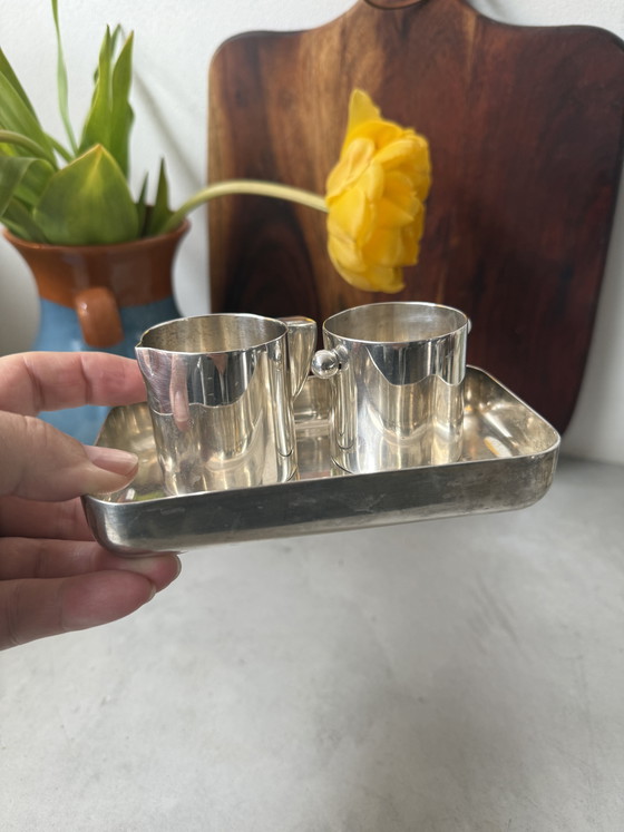 Image 1 of Service à lait et à sucre vintage en métal argenté – Hollandia Plate – Design Art Déco