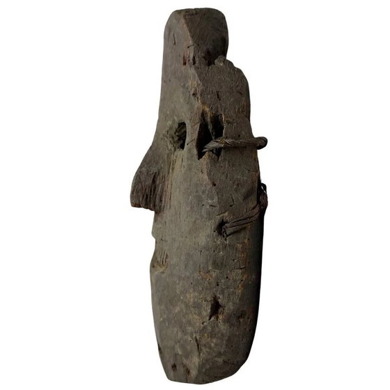 Wall Decoration Antique Nepalese Wooden Mask with Smile and Original Cords – Sculpture (photo 4 of 6)