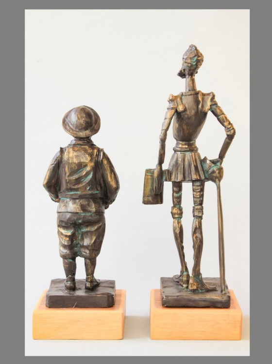 Image 1 of Esculturas de Don Quijote y Sancho. Acabado en mármolina patinaden bronce.Don Quijote y Sancho. Escultura decorativas baratas.